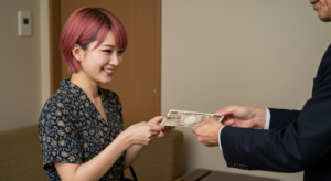 お金を受け取る風俗嬢