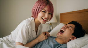 射精する男性と風俗嬢