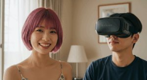VR風俗を利用する男性と風俗嬢